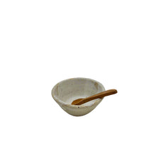 Load image into Gallery viewer, Product photo of a miniature wooden spoon, sitting in a small ceramic bowl resting against the edge.