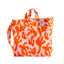 Cargar imagen en el visor de la galería, product photo for puffy fabric tote bag. Bright orange and pastel pink bag with handle