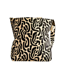 Cargar imagen en el visor de la galería, product photo for puffy fabric tote bag. Black and beige abstract stripe pattern