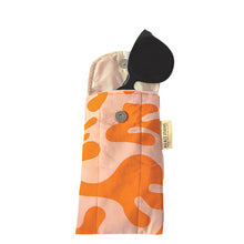 이미지를 갤러리 뷰어에 로드 , Product photo of Fabric glasses case, top flap is open to show how glasses fit. A pastel prink with bright orange abstract print