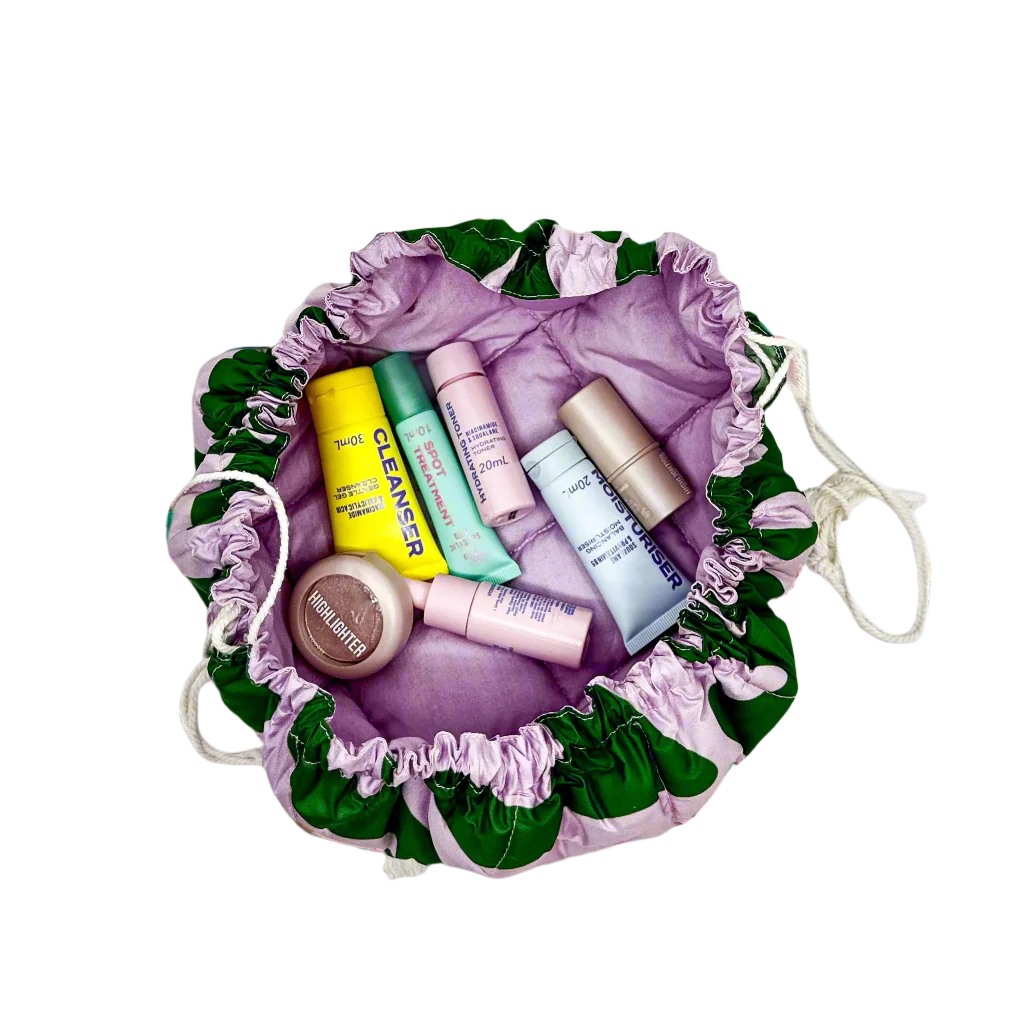 BIG BITE STUDIOS_DRAWSTRING MAKE UP BAG_PINK AND GREEN DREAM
