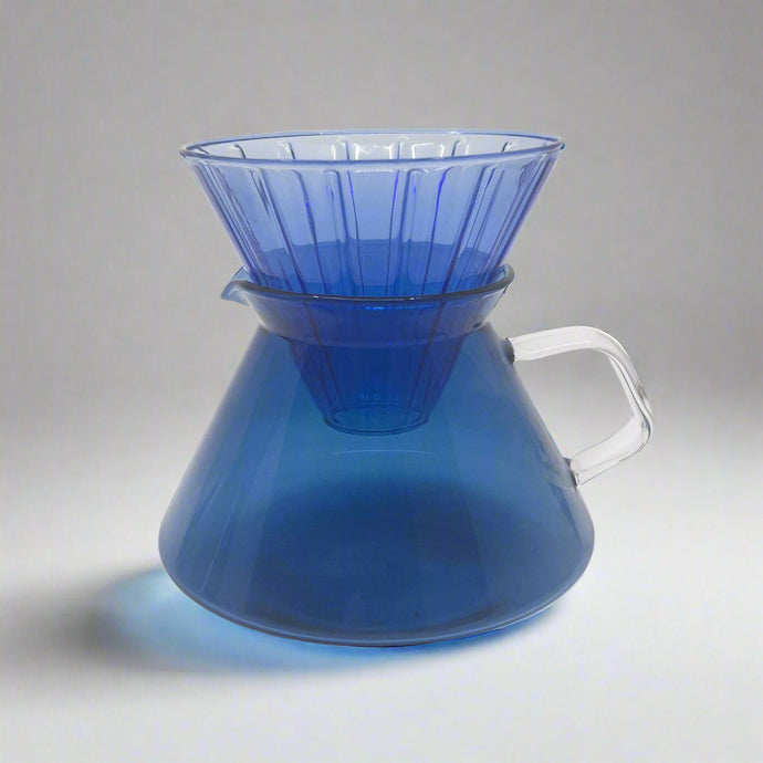 product photo of blue glass coffee pour over set