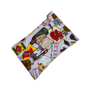 Product photo of fabric Ipad pouch, wight print of Iconic Austrlian Foods