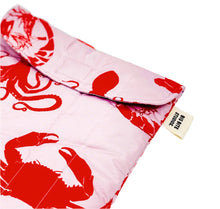 将图片加载到图库查看器，Product photo of fabric Ipad pouch. Close up of top flat. Pastel Pink with red sea creatures print

