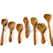 Load image into Gallery viewer, HAND CARVED WOODEN SALAD SERVERS
