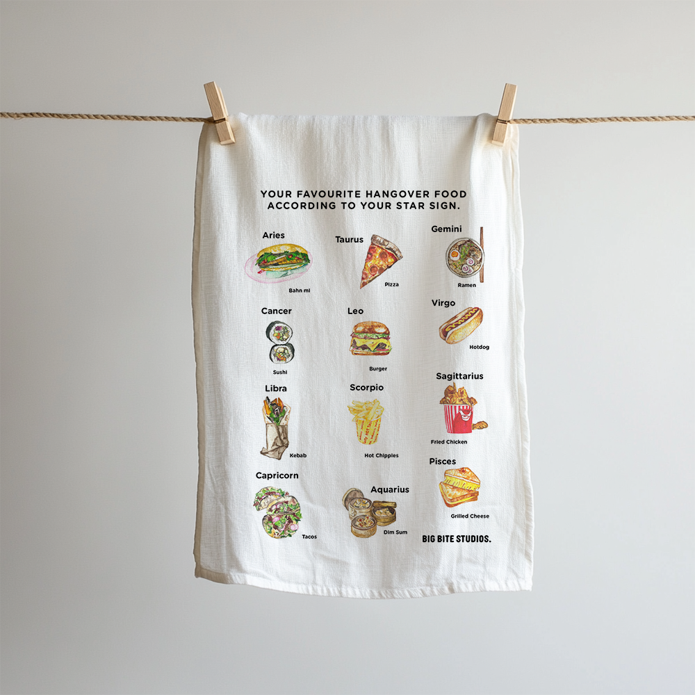 TEA TOWEL — YOUR STAR SIGN AS HANGOVER FOOD