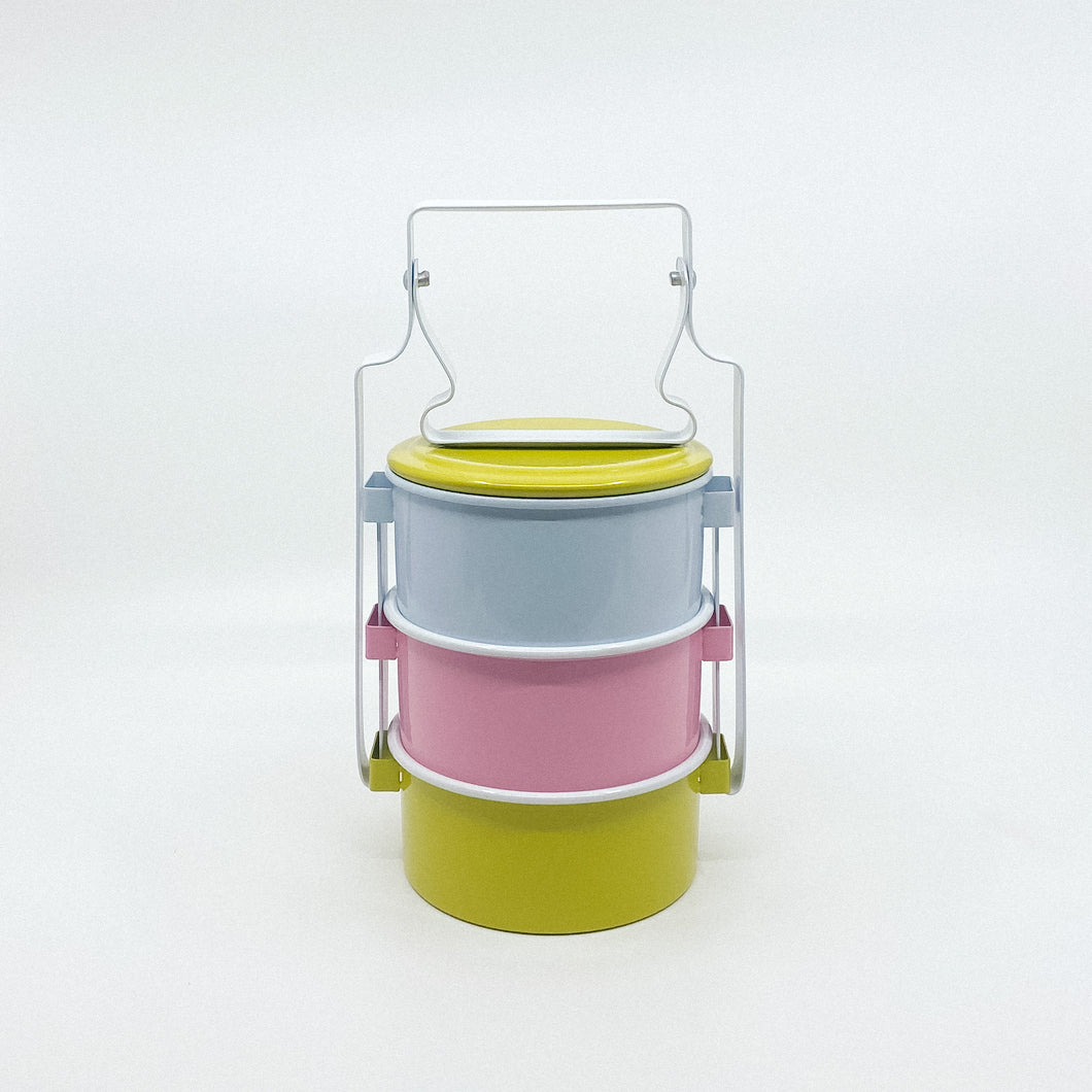 PASTEL ENAMEL TRADITIONAL TIFFIN STYLE LUNCH BOX - 3 LAYER WITH LIDS