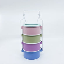 Charger l&#39;image dans la galerie, PASTEL ENAMEL TRADITIONAL TIFFIN STYLE LUNCH BOX - 4 LAYER WITH LIDS
