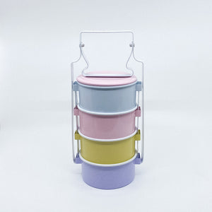 PASTEL ENAMEL TRADITIONAL TIFFIN STYLE LUNCH BOX - 4 LAYER WITH LIDS