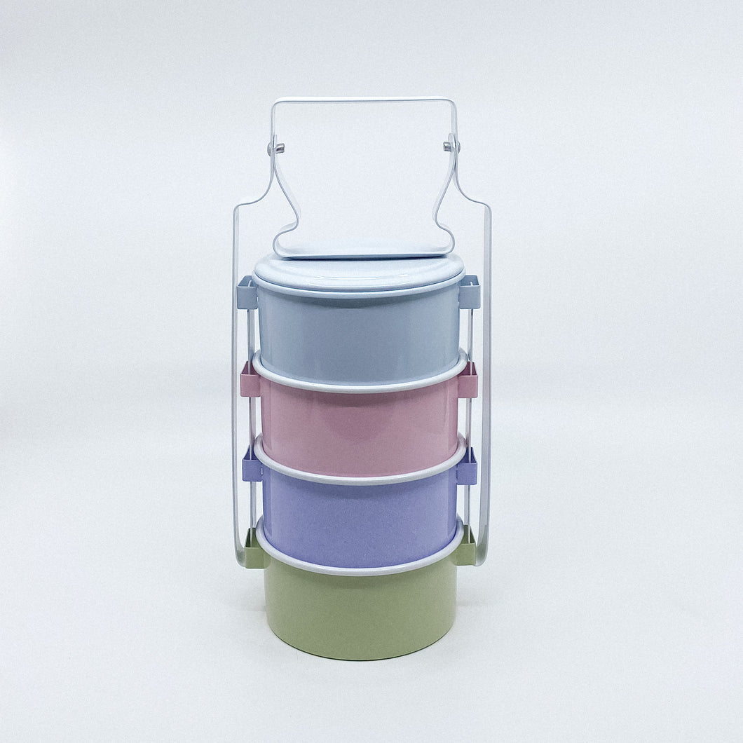PASTEL ENAMEL TRADITIONAL TIFFIN STYLE LUNCH BOX - 4 LAYER WITH LIDS