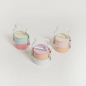 PASTEL ENAMEL TRADITIONAL TIFFIN STYLE LUNCH BOX - 2 LAYER WITH LIDS
