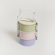 Load image into Gallery viewer, PASTEL ENAMEL TRADITIONAL TIFFIN STYLE LUNCH BOX - 3 LAYER WITH LIDS
