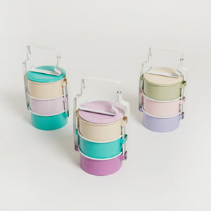 PASTEL ENAMEL TRADITIONAL TIFFIN STYLE LUNCH BOX - 3 LAYER WITH LIDS